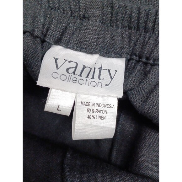 Vanity Collection Womens Black Capri Pants Cropped Beaded Sz L Linen Blend - Picture 6 of 7